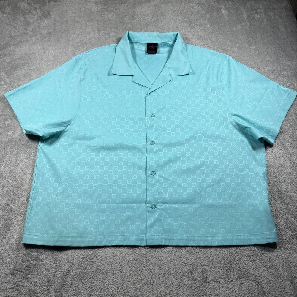 Jordan Essentials Statement Button Up Shirt Mens 2XL Blue Monogram 23 DX9681-464